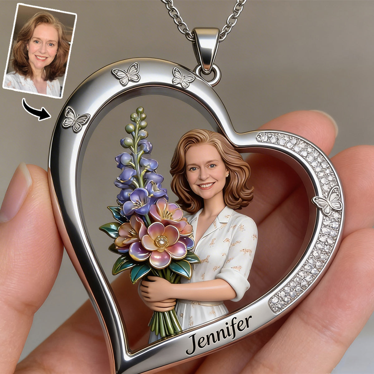 Custom Any Photo - Personalized Birth Month Flower Shaped Metal Pendant Necklace