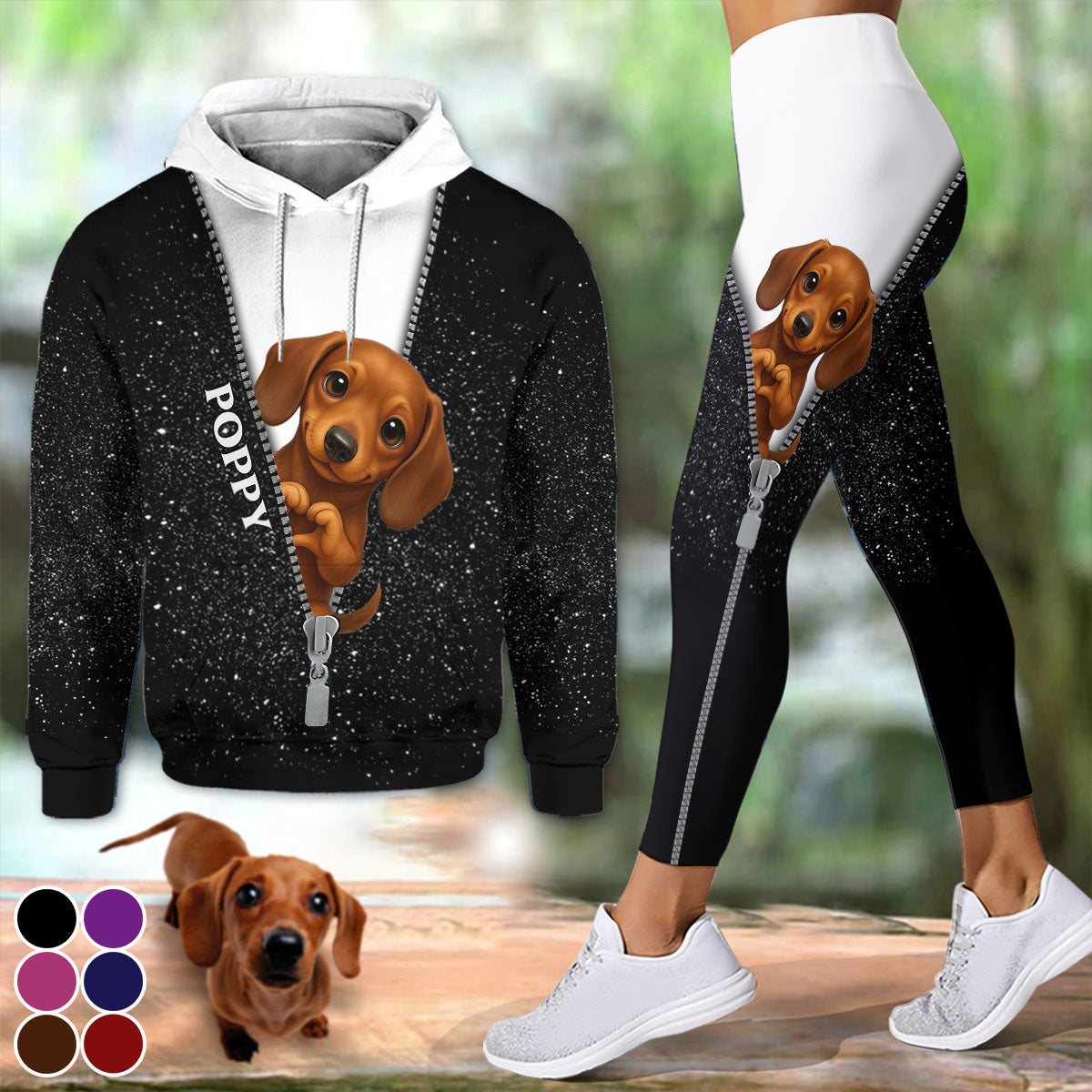 Niedliches Haustier schaut hervor – personalisierter Haustier-Hoodie und Leggings