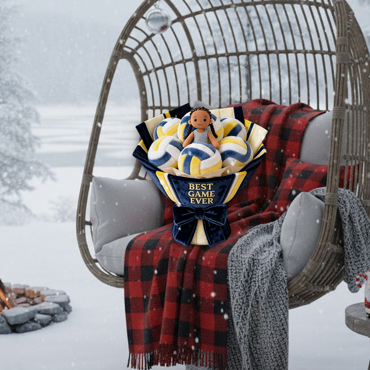 Love Volleyball Plush Bouquet - Personalized Volleyball Premium Faux Fur Pillow