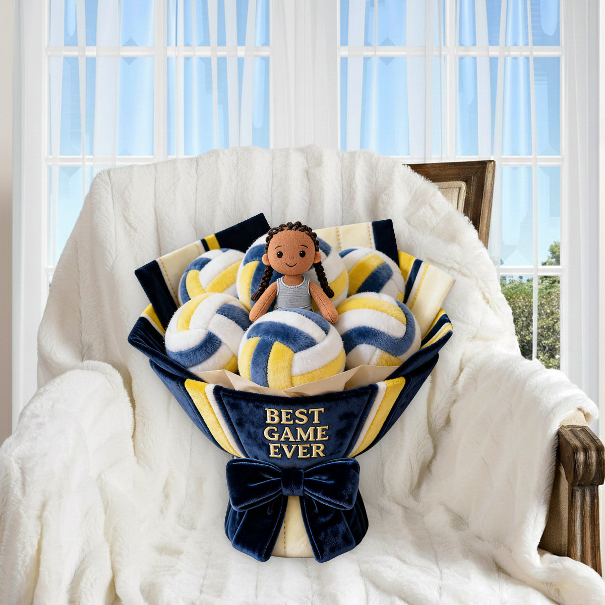 Love Volleyball Plush Bouquet - Personalized Volleyball Premium Faux Fur Pillow