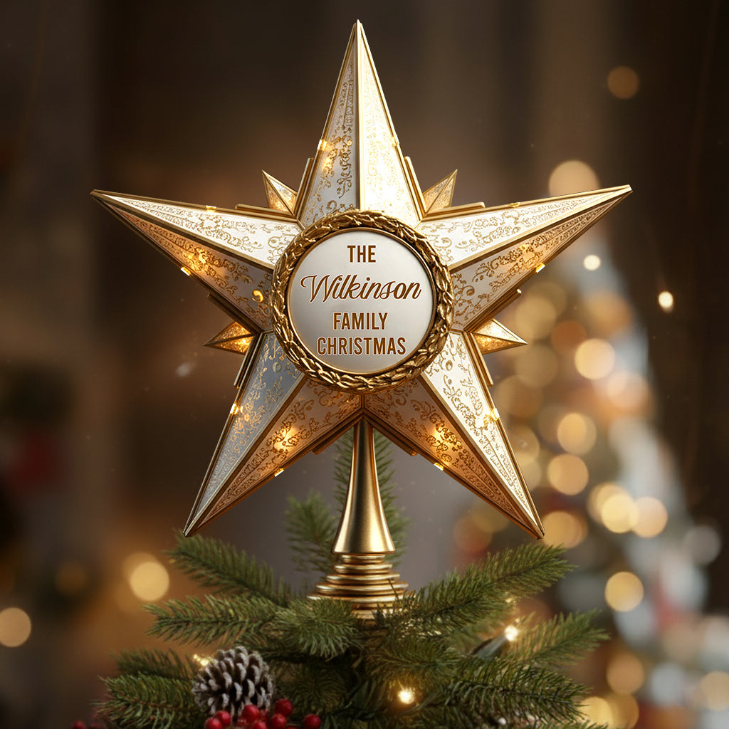 Glänzender Weihnachtsbaumstern – Personalisierter LED-Lichterbaumspitzen für die ganze Familie