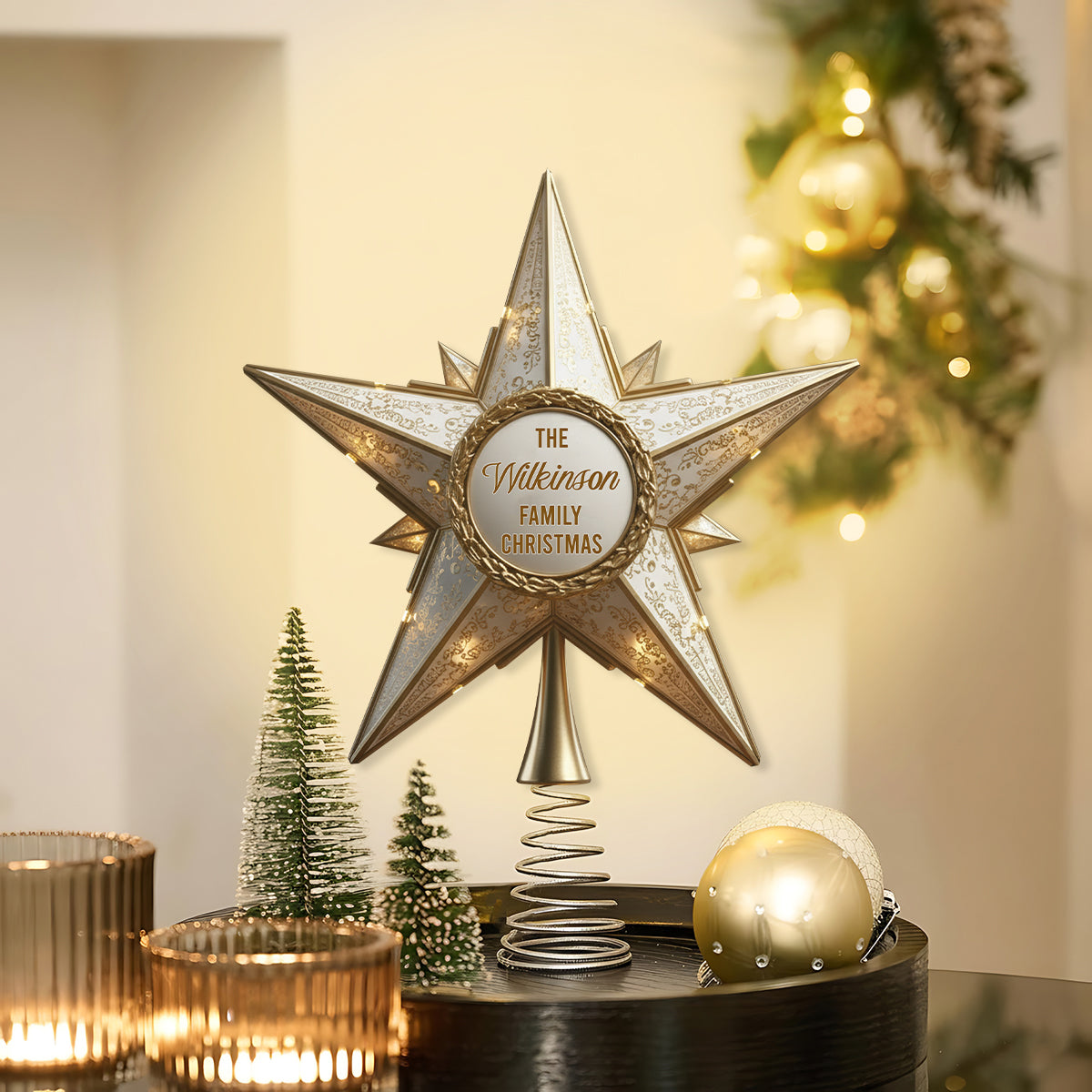 Glänzender Weihnachtsbaumstern – Personalisierter LED-Lichterbaumspitzen für die ganze Familie