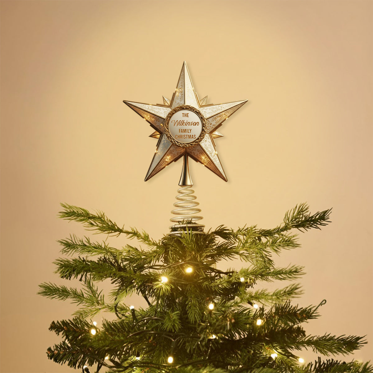 Glänzender Weihnachtsbaumstern – Personalisierter LED-Lichterbaumspitzen für die ganze Familie