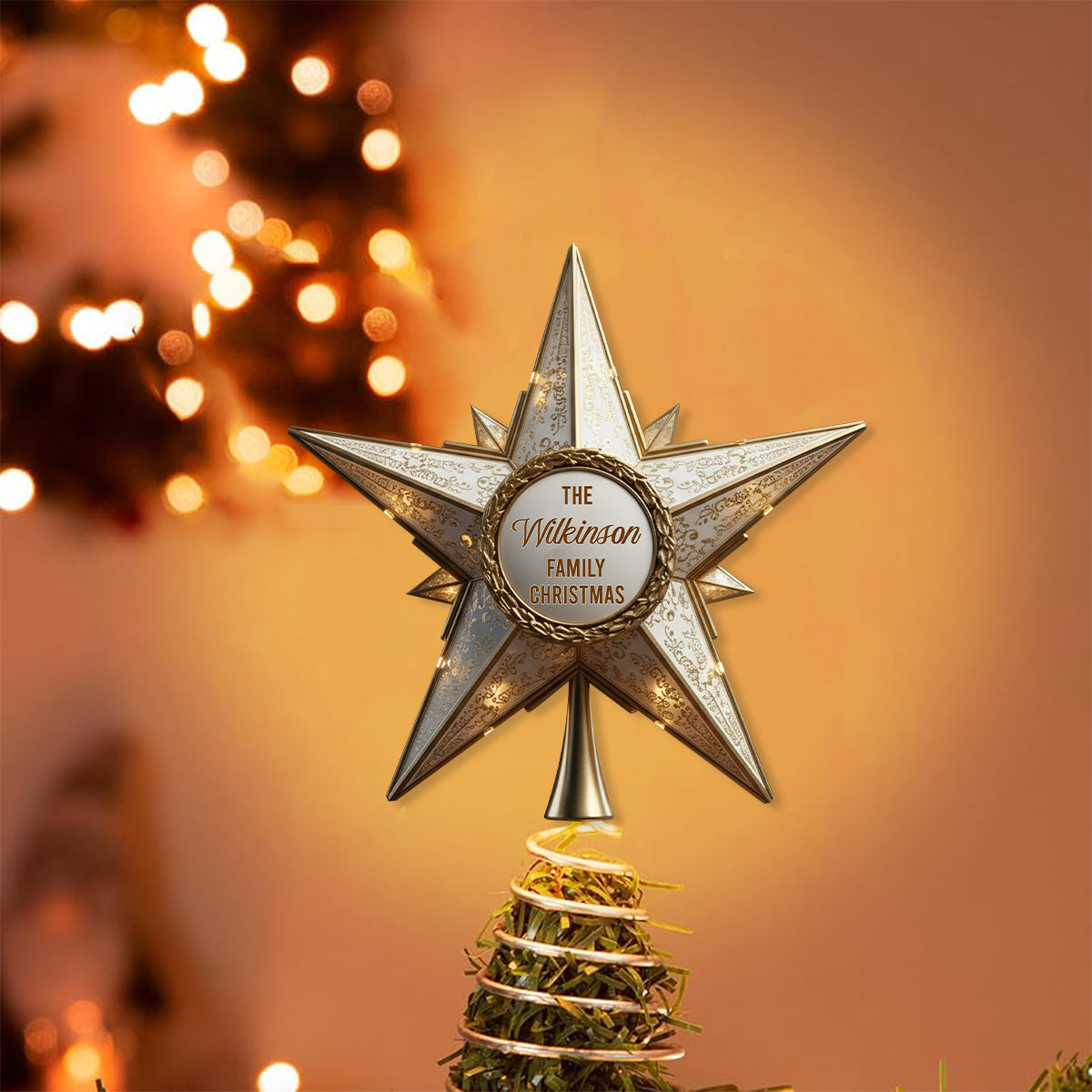 Glänzender Weihnachtsbaumstern – Personalisierter LED-Lichterbaumspitzen für die ganze Familie