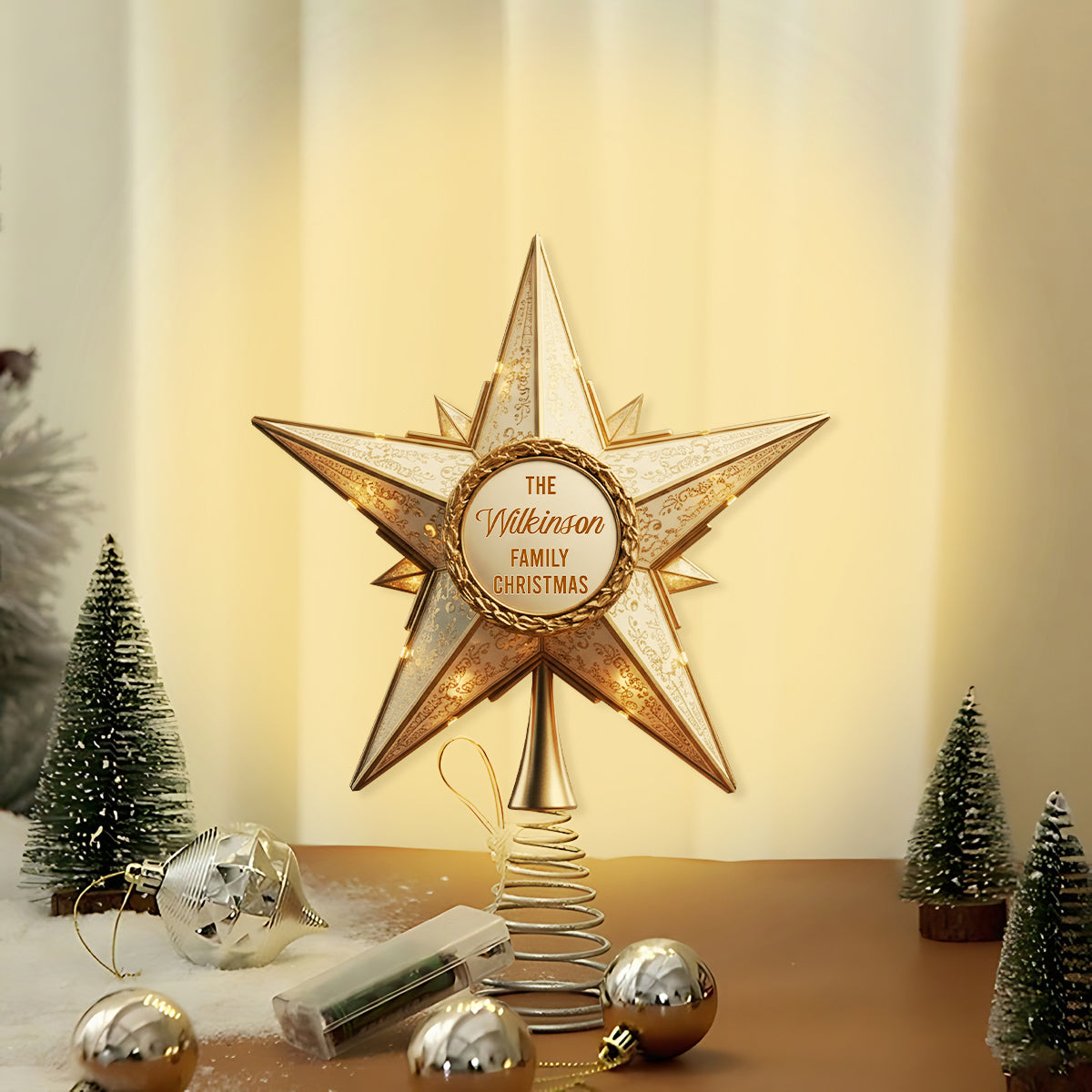 Glänzender Weihnachtsbaumstern – Personalisierter LED-Lichterbaumspitzen für die ganze Familie