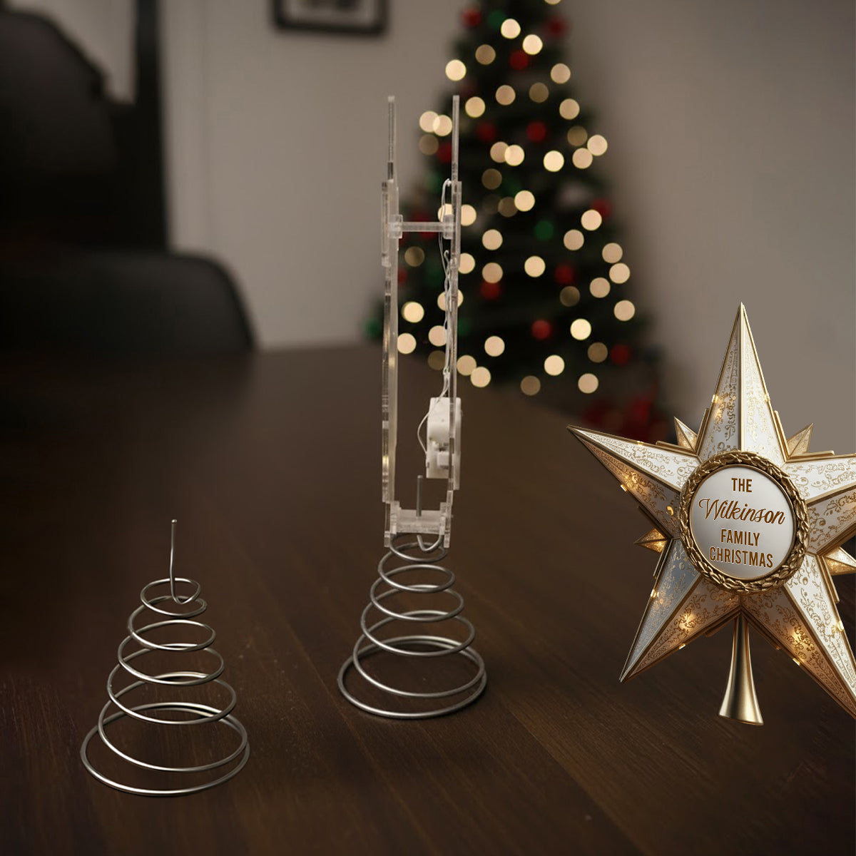 Glänzender Weihnachtsbaumstern – Personalisierter LED-Lichterbaumspitzen für die ganze Familie