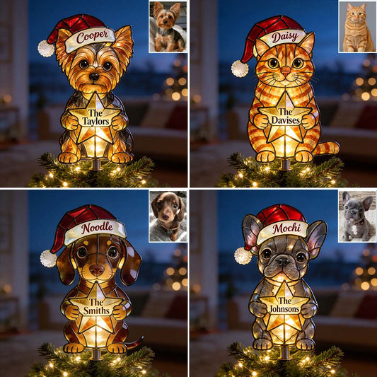 Merry Christmas - Personalized Dog LED Light Tree Topper
