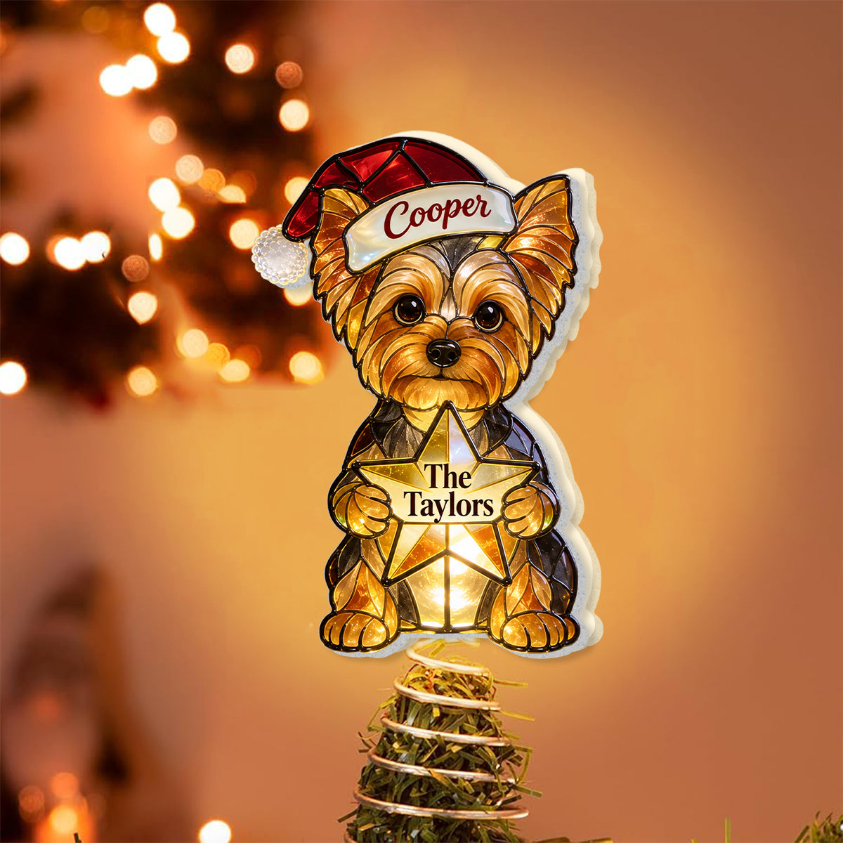 Merry Christmas - Personalized Dog LED Light Tree Topper