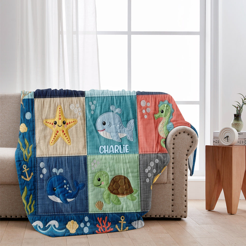 Niedliche Meereswelt - Personalisierte Kinderdecke