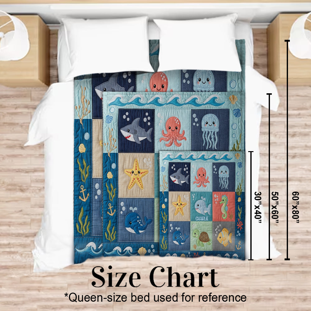 Niedliche Meereswelt - Personalisierte Kinderdecke