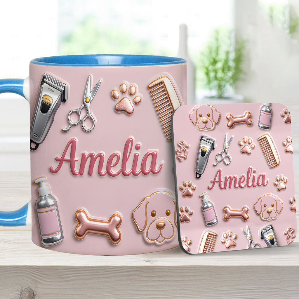 Hundefriseur – Personalisierte Tasse und Untersetzer mit Hundefriseur-Motiv