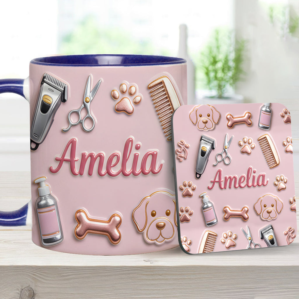 Hundefriseur – Personalisierte Tasse und Untersetzer mit Hundefriseur-Motiv
