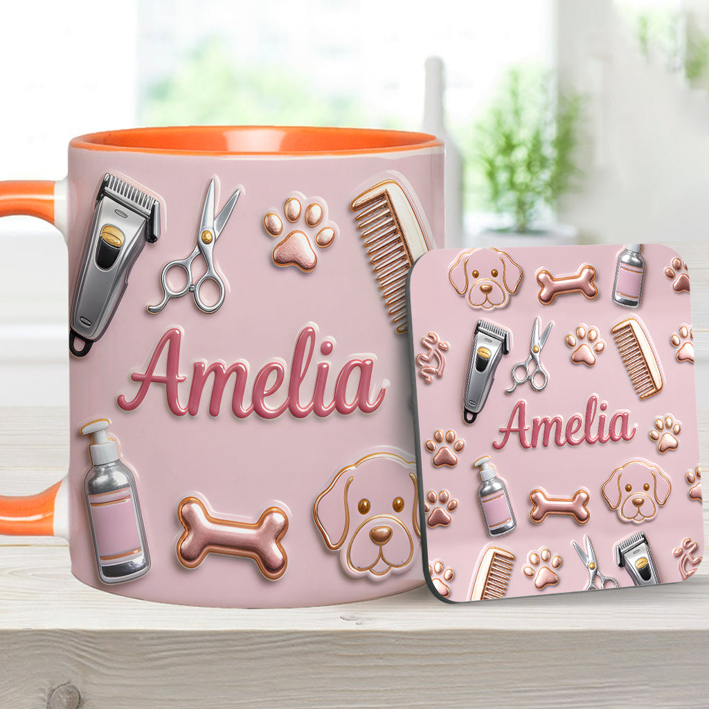 Hundefriseur – Personalisierte Tasse und Untersetzer mit Hundefriseur-Motiv