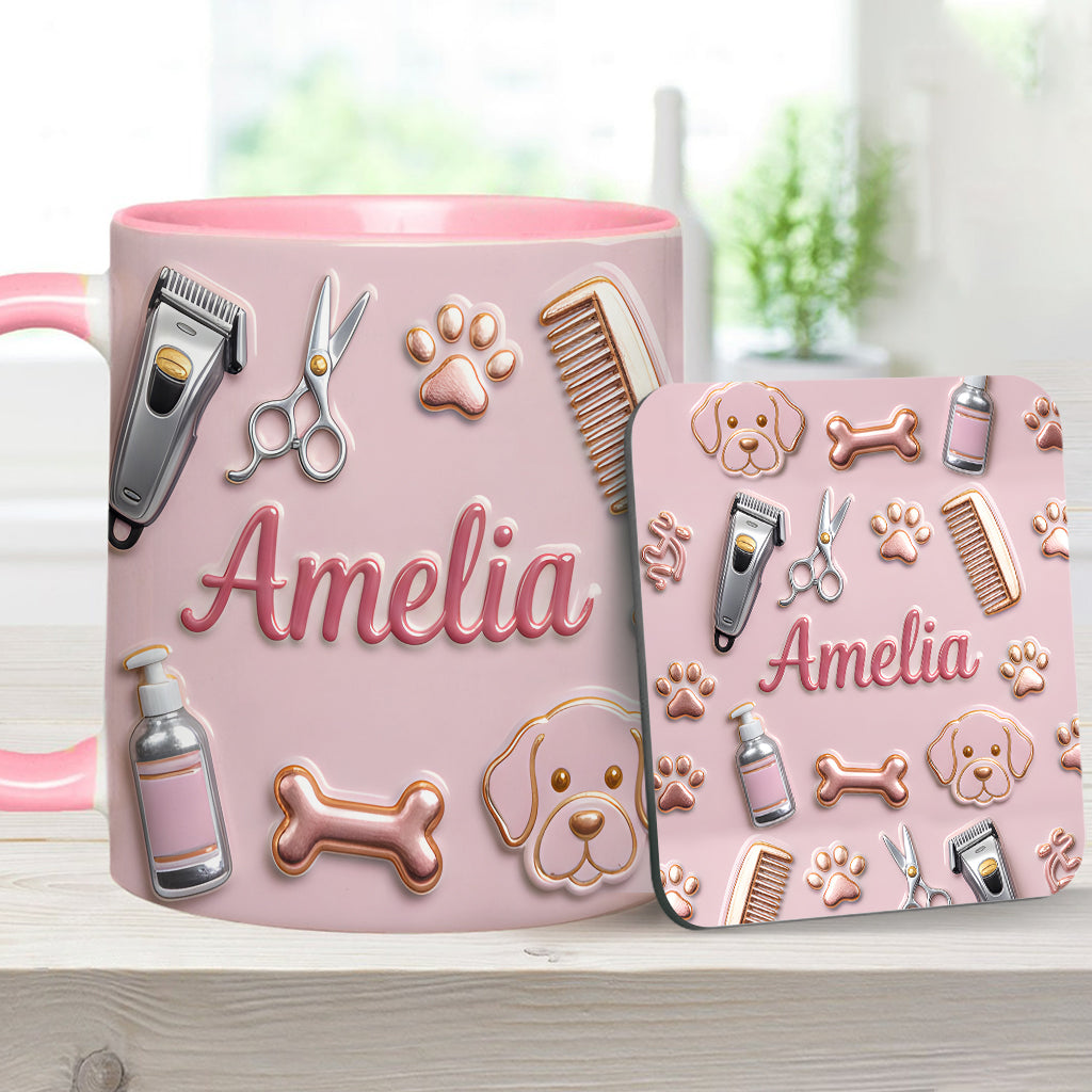 Hundefriseur – Personalisierte Tasse und Untersetzer mit Hundefriseur-Motiv