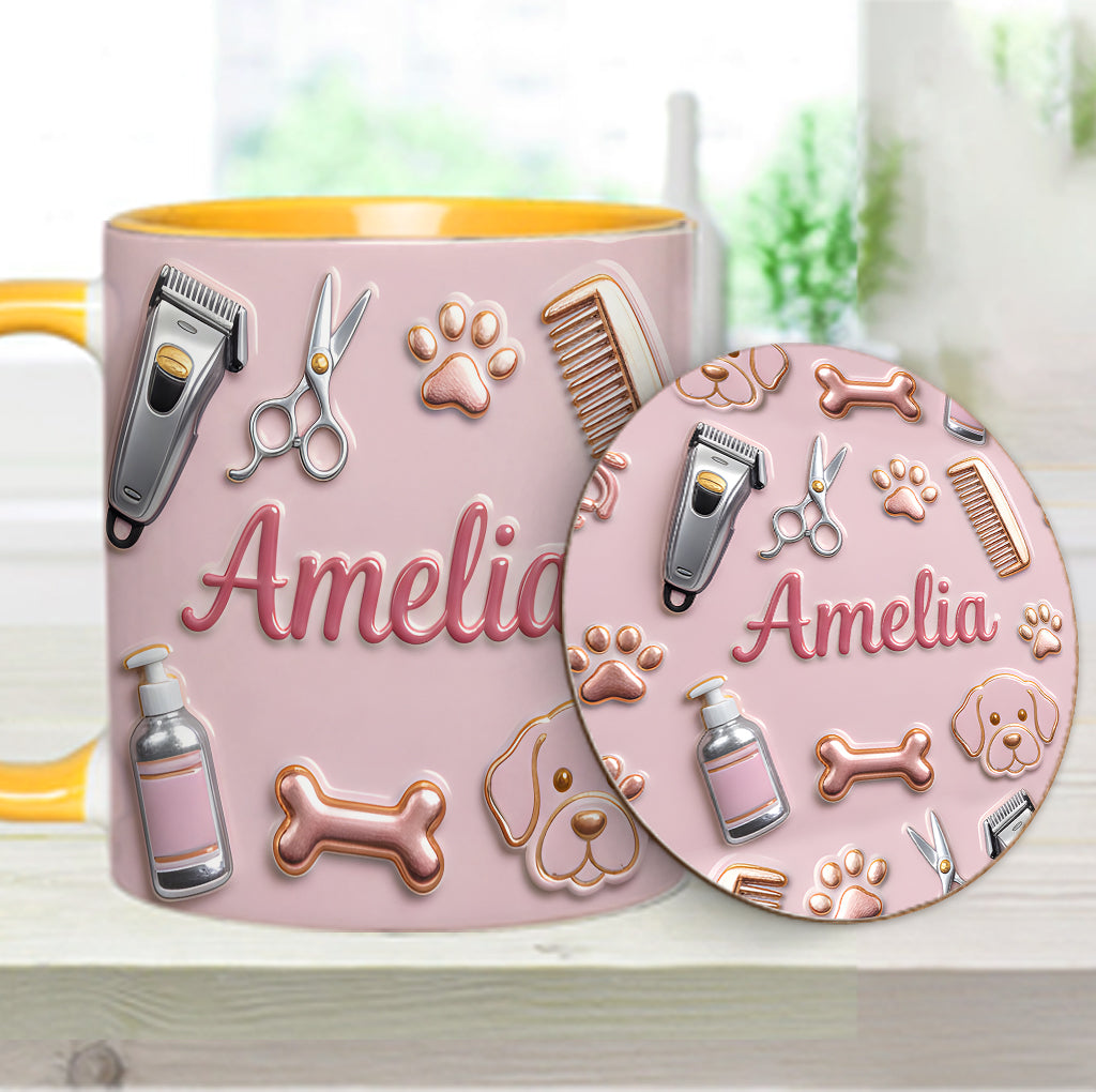 Hundefriseur – Personalisierte Tasse und Untersetzer mit Hundefriseur-Motiv