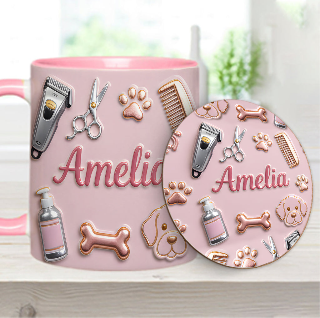 Hundefriseur – Personalisierte Tasse und Untersetzer mit Hundefriseur-Motiv