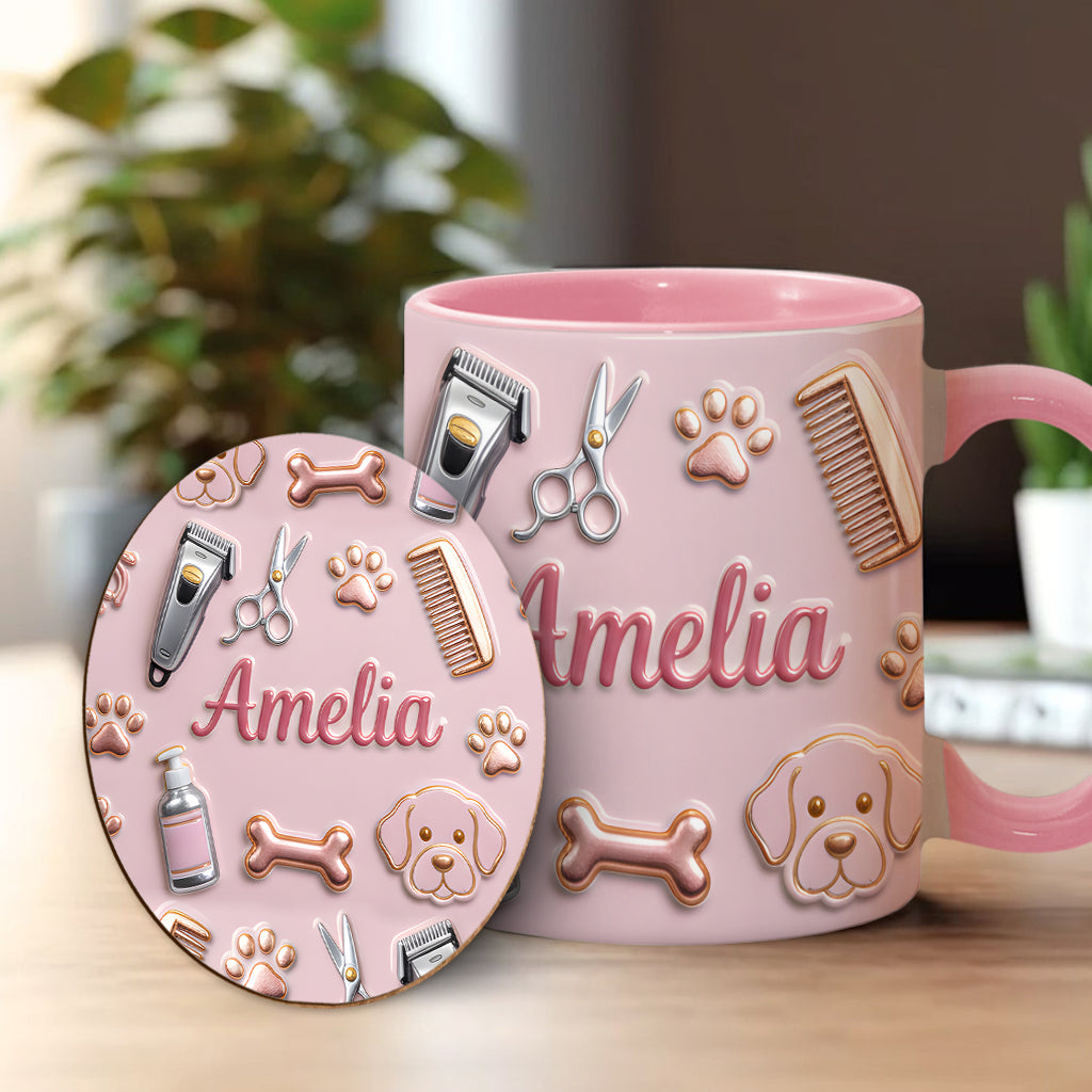 Hundefriseur – Personalisierte Tasse und Untersetzer mit Hundefriseur-Motiv