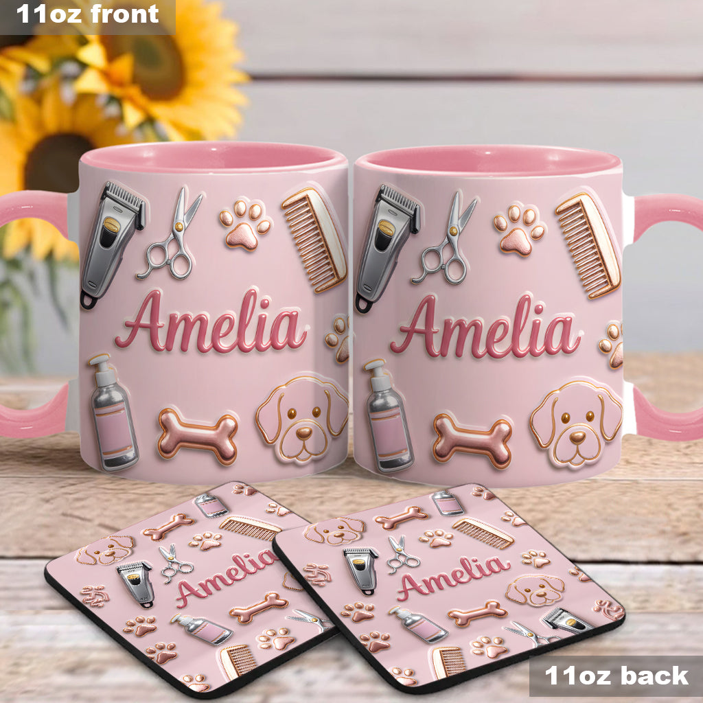 Hundefriseur – Personalisierte Tasse und Untersetzer mit Hundefriseur-Motiv