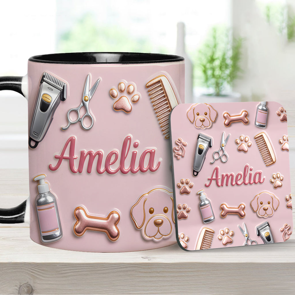 Hundefriseur – Personalisierte Tasse und Untersetzer mit Hundefriseur-Motiv