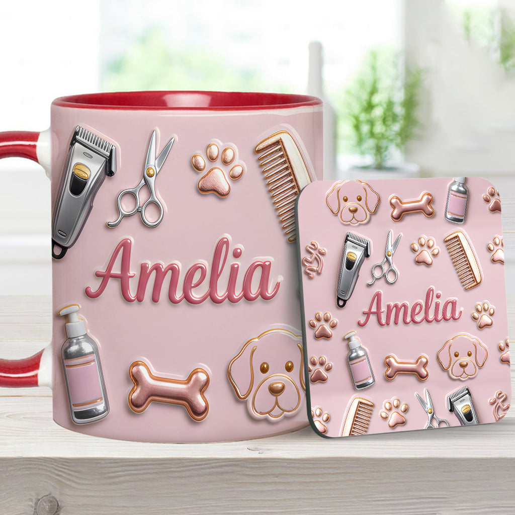 Hundefriseur – Personalisierte Tasse und Untersetzer mit Hundefriseur-Motiv