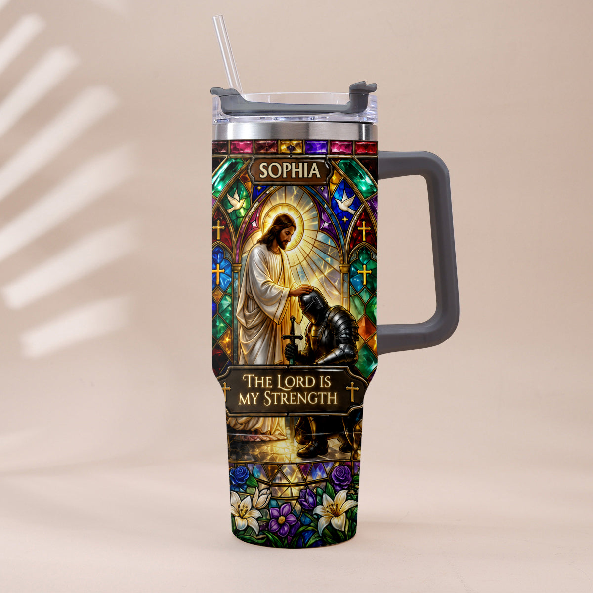 The Lord Is My Strength - Personalized Christian Tumbler With Handle