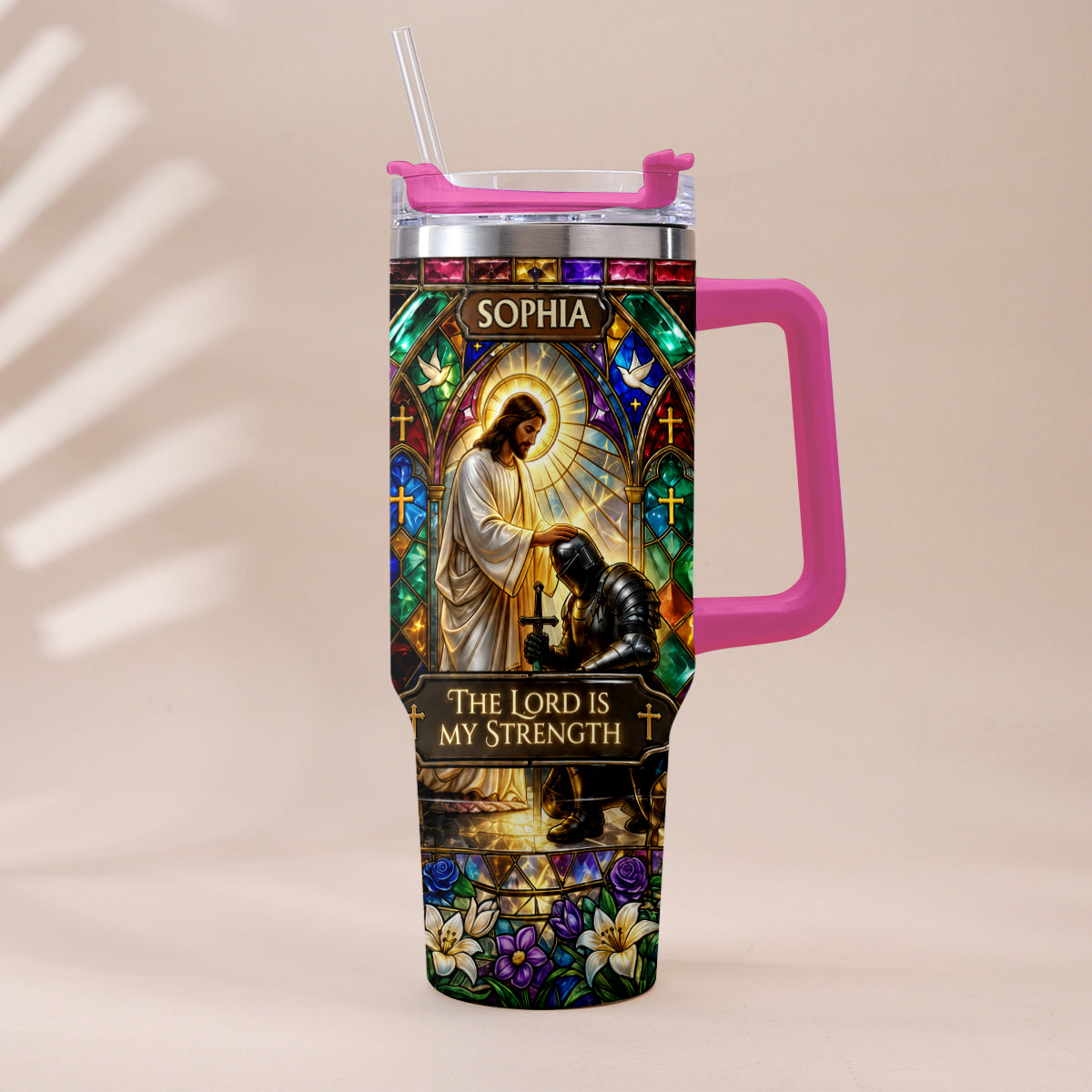The Lord Is My Strength - Personalized Christian Tumbler With Handle