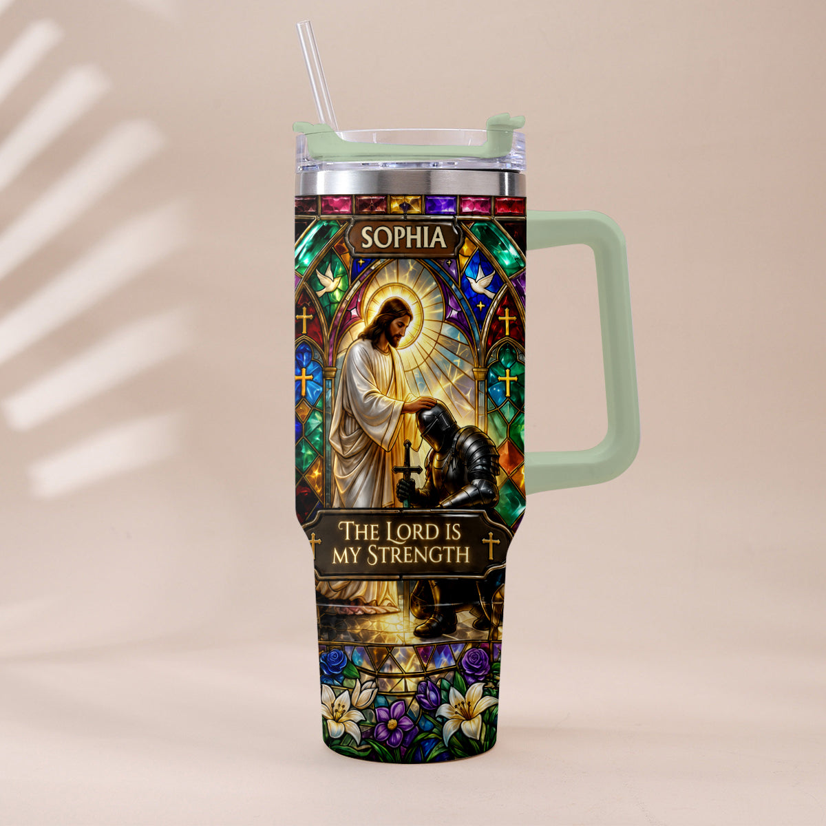 The Lord Is My Strength - Personalized Christian Tumbler With Handle