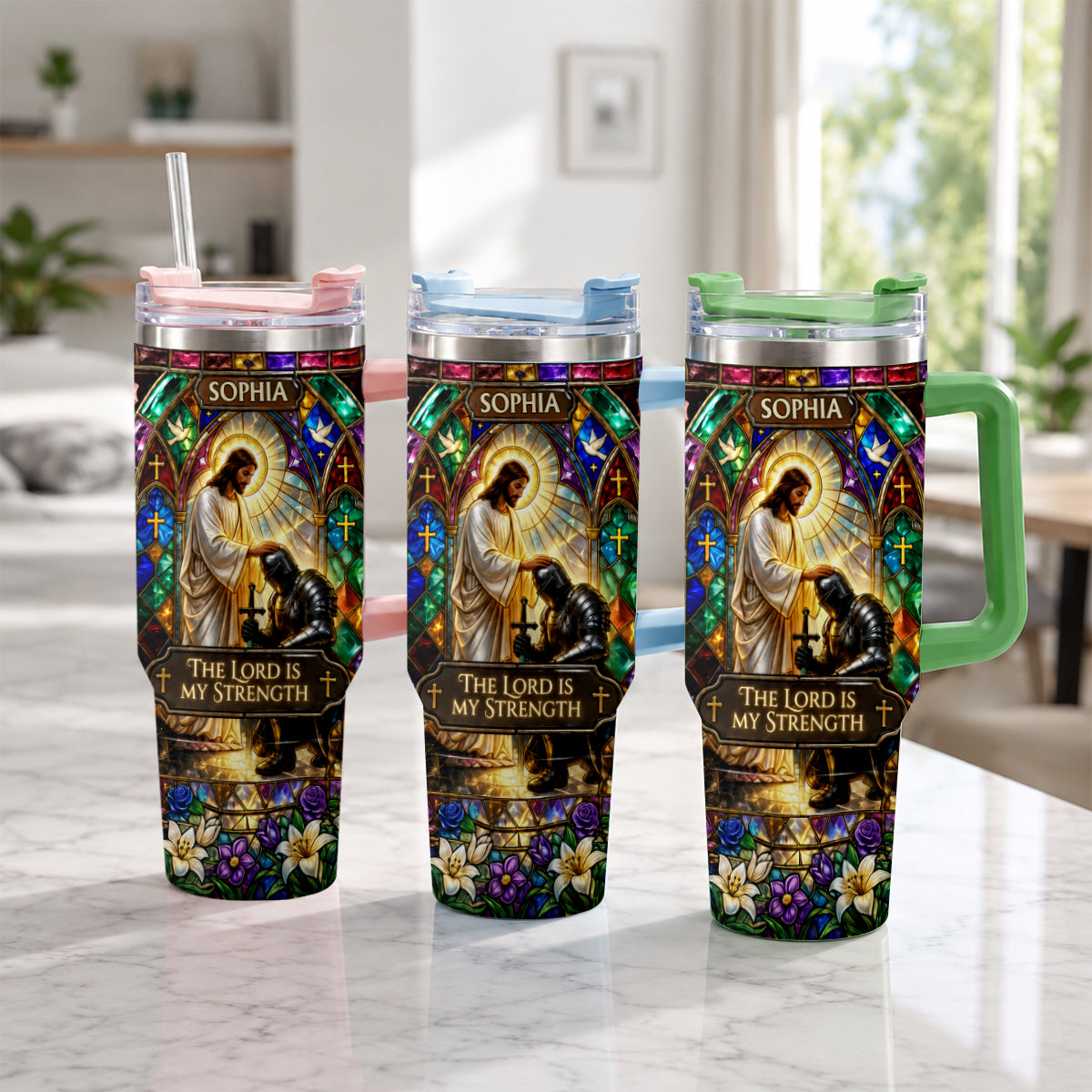 The Lord Is My Strength - Personalized Christian Tumbler With Handle