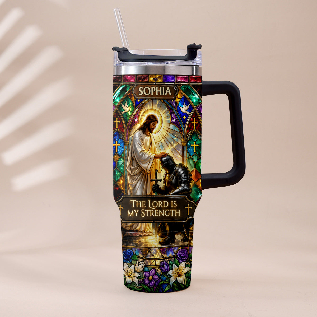 The Lord Is My Strength - Personalized Christian Tumbler With Handle
