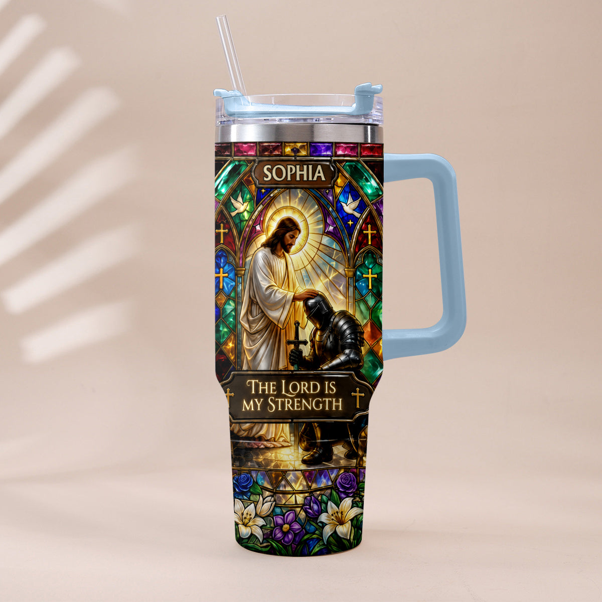 The Lord Is My Strength - Personalized Christian Tumbler With Handle