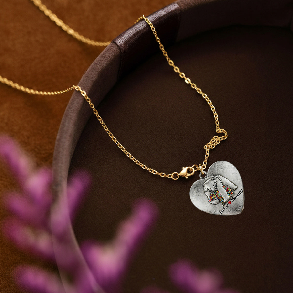 Autism Mama Bear - Personalized Autism Awareness Shaped Metal Pendant Necklace