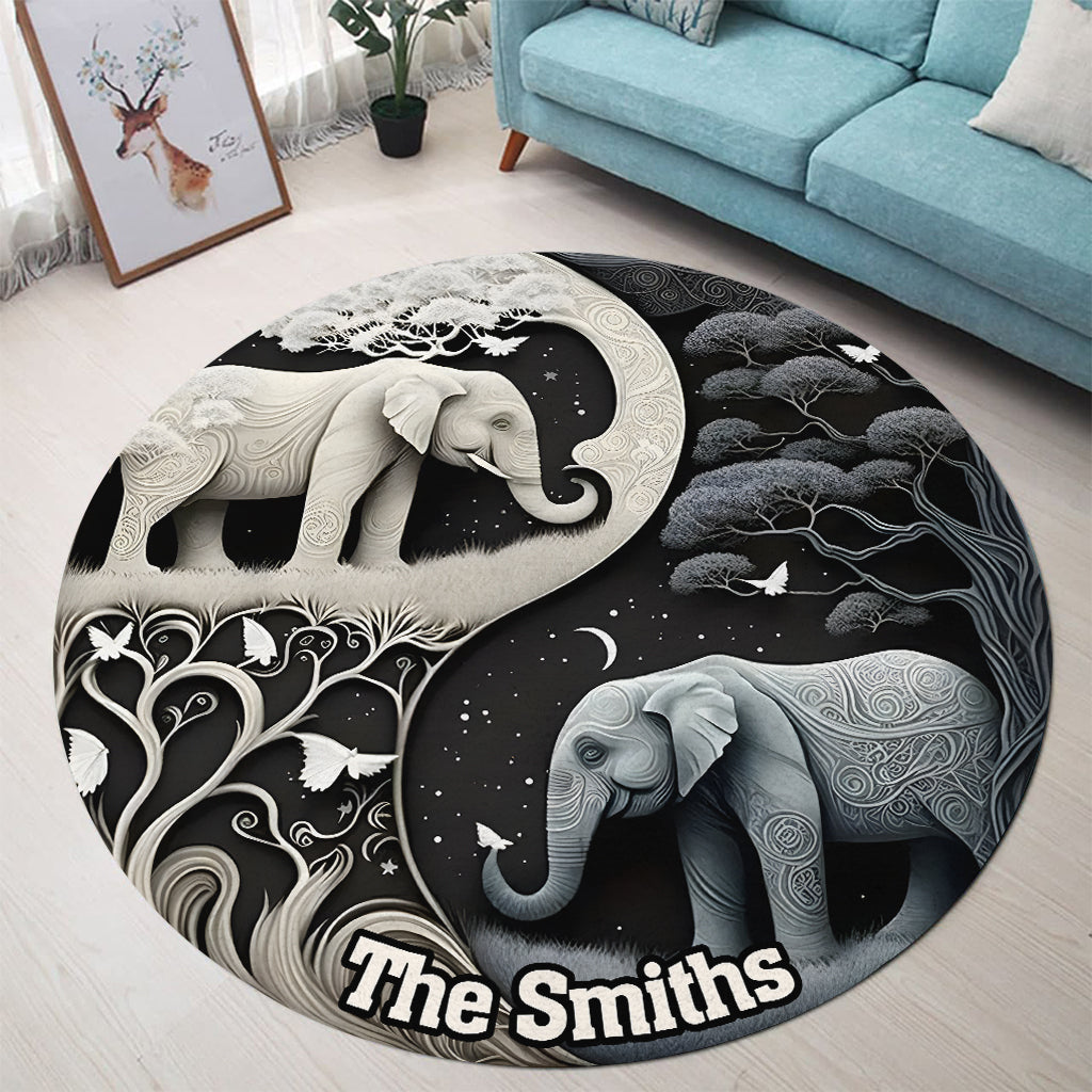 Elephant Harmony - Personalized Elephant Round Rug