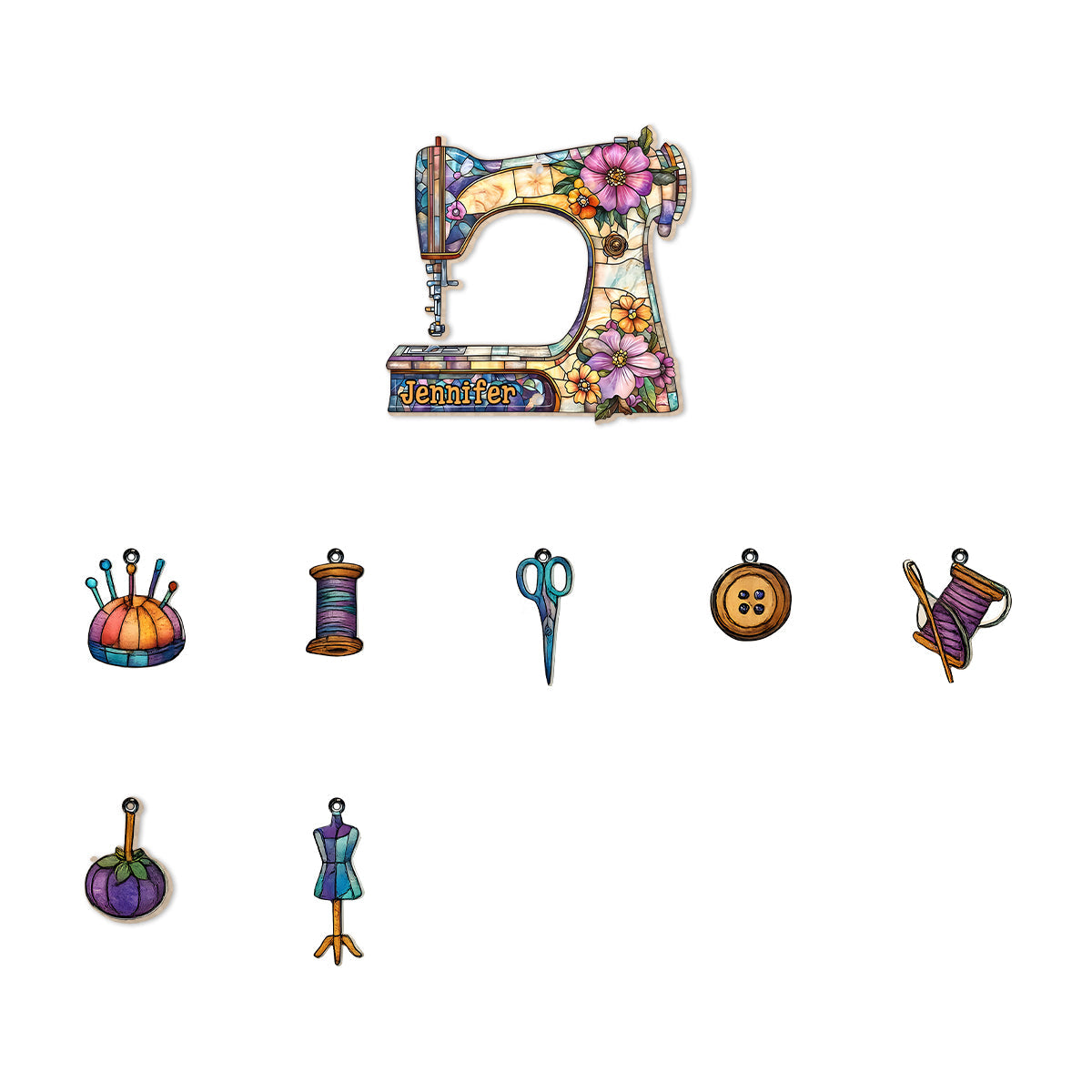 Wunderschöne Nähmaschine – Personalisiertes Näh-Windspiel mit Anhängern
