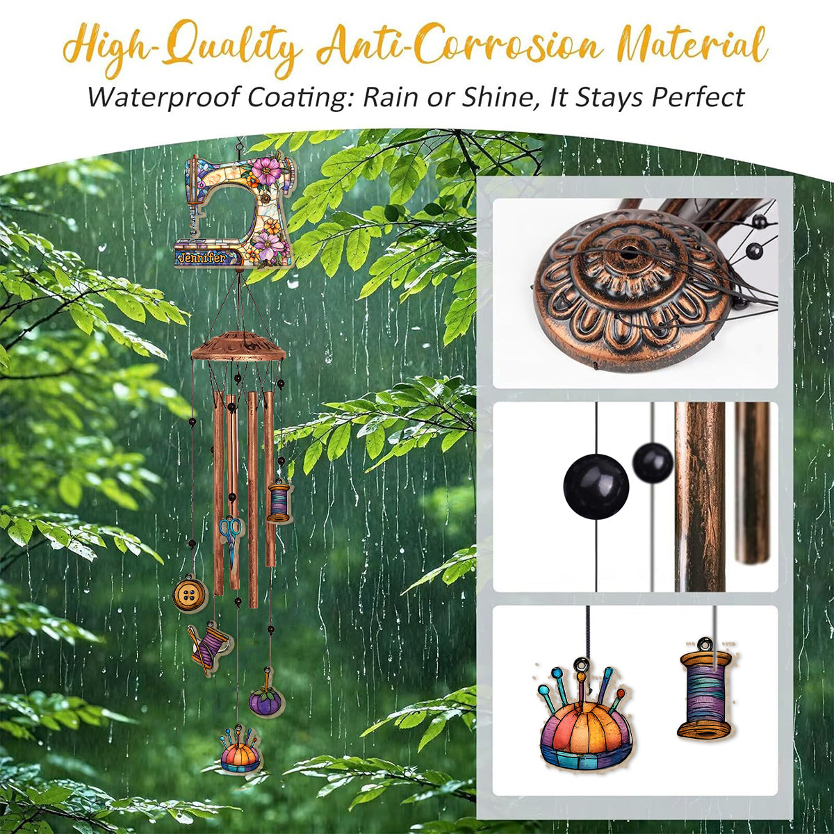 Wunderschöne Nähmaschine – Personalisiertes Näh-Windspiel mit Anhängern