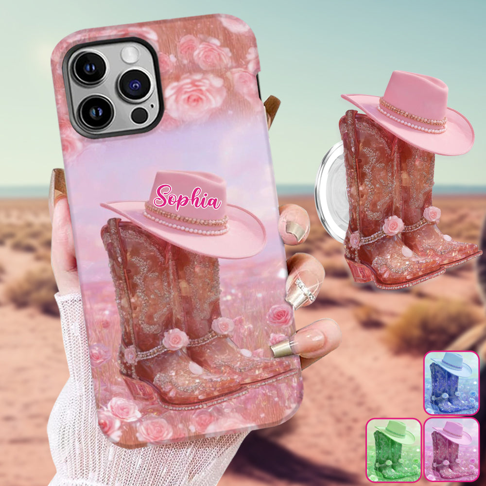Floral Cowgirl - Personalized Cowgirl Full Print Phone Case & Phone Grip