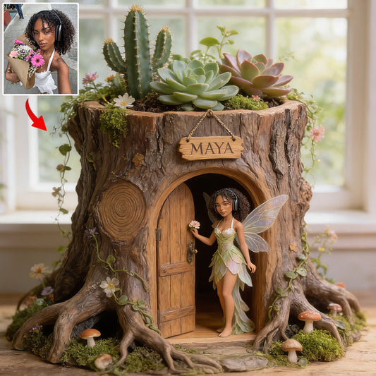 Individuell gestaltete Gartenfee mit Lieblingsblume – personalisierter Acryl-Gartentopf