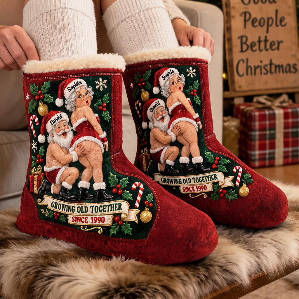 Growing Old Together - Personalized Spicy Couple Faux Fur Boot Slippers