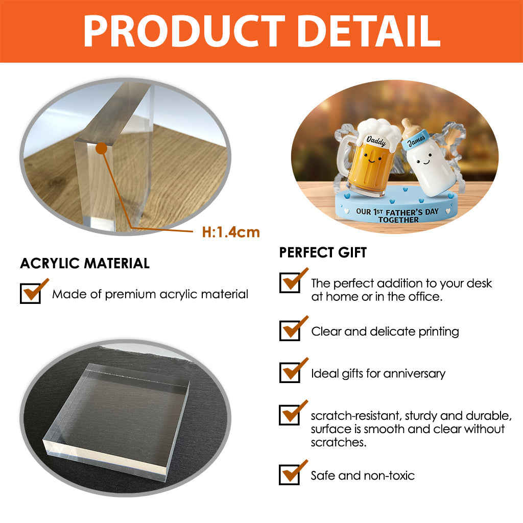 Unser erster gemeinsamer Vatertag – Personalisierte, individuell geformte Acrylplakette für den Vater