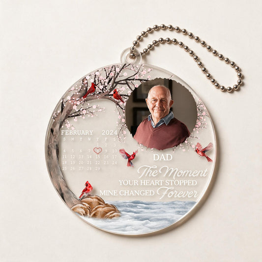 Personalized Dad Memorial Cardinal Car Ornament, Custom Photo Bereavement Gift