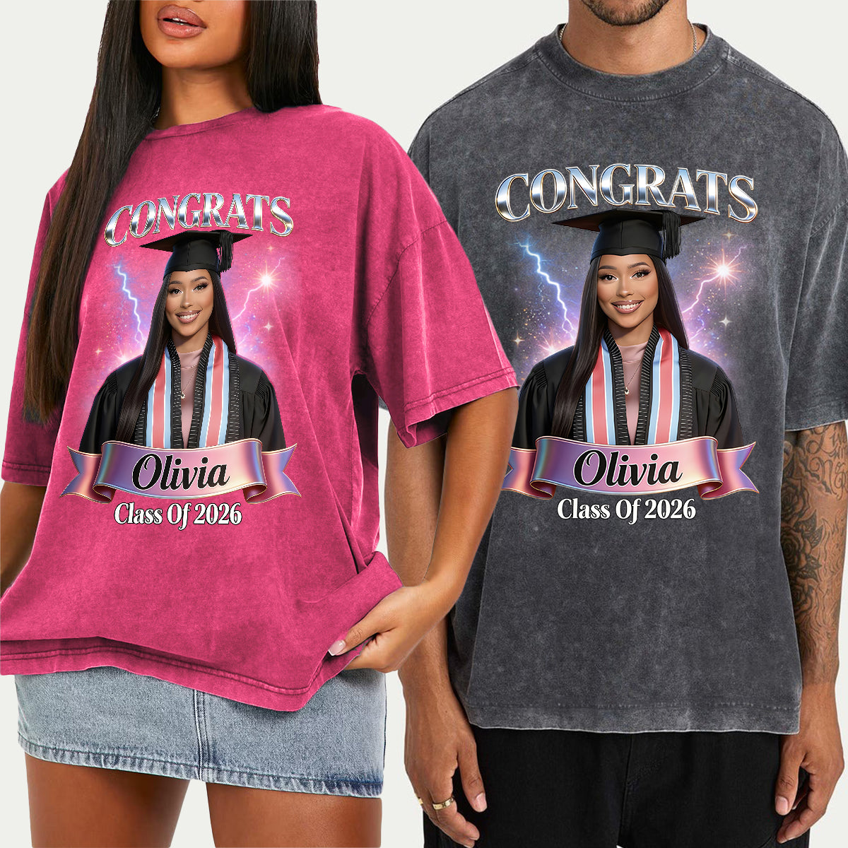 Class Of 2026 - Personalized Graduation Wash T-Shirt