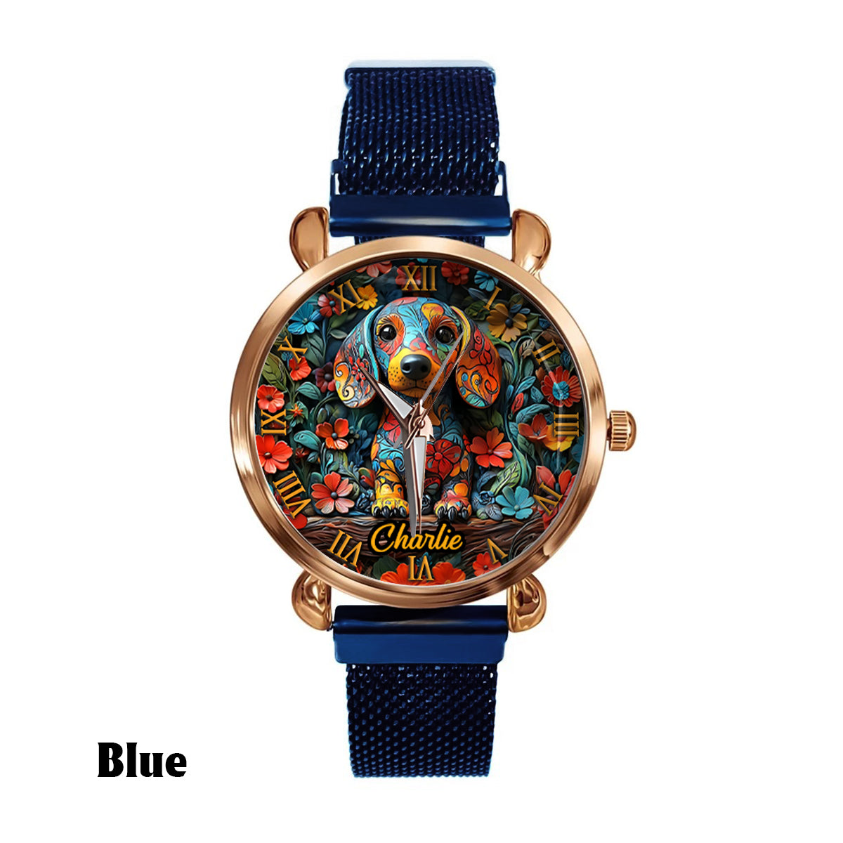 Dackel-Liebhaberinnen - Personalisierte Damen-Handuhr mit Hundemotiv 