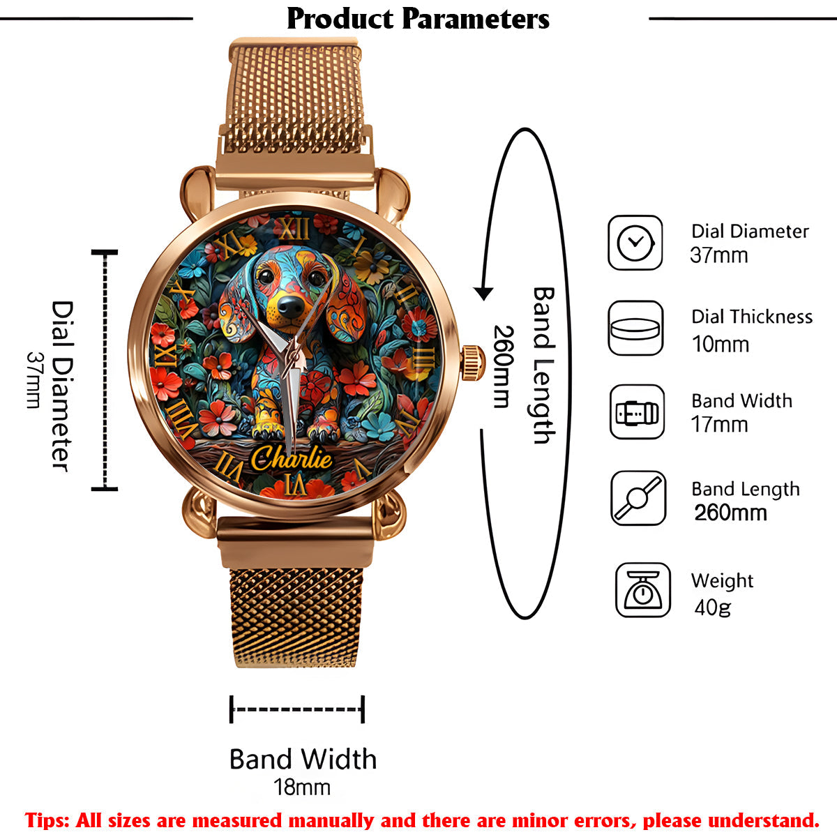 Dackel-Liebhaberinnen - Personalisierte Damen-Handuhr mit Hundemotiv 