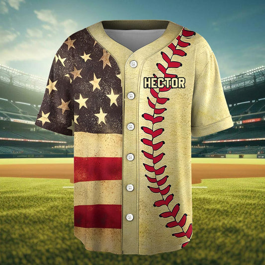 Baseballtrikot mit Retro-Flaggenmuster – Personalisiertes Baseballtrikot