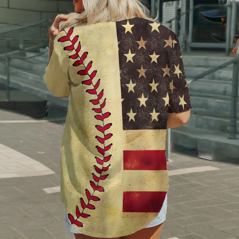 Baseballtrikot mit Retro-Flaggenmuster – Personalisiertes Baseballtrikot