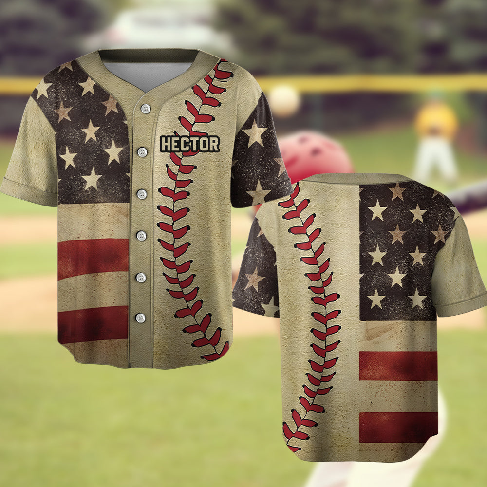 Baseballtrikot mit Retro-Flaggenmuster – Personalisiertes Baseballtrikot