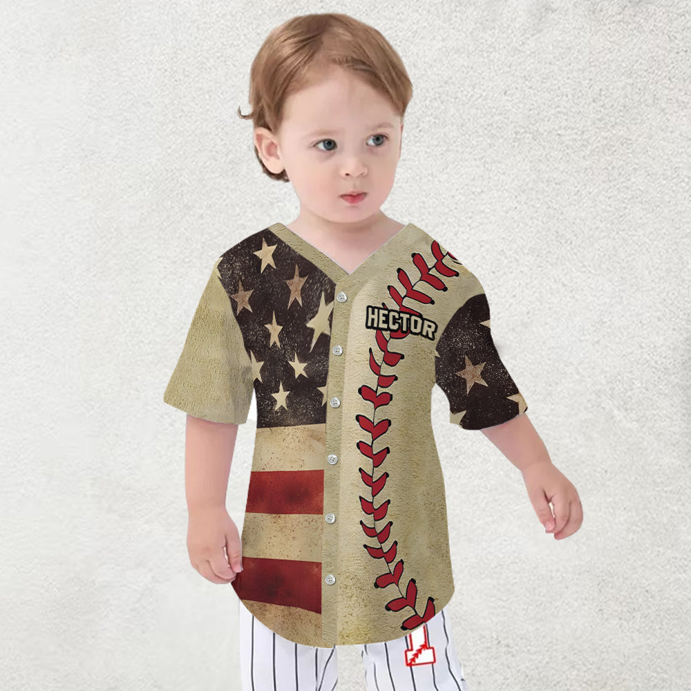 Baseballtrikot mit Retro-Flaggenmuster – Personalisiertes Baseballtrikot