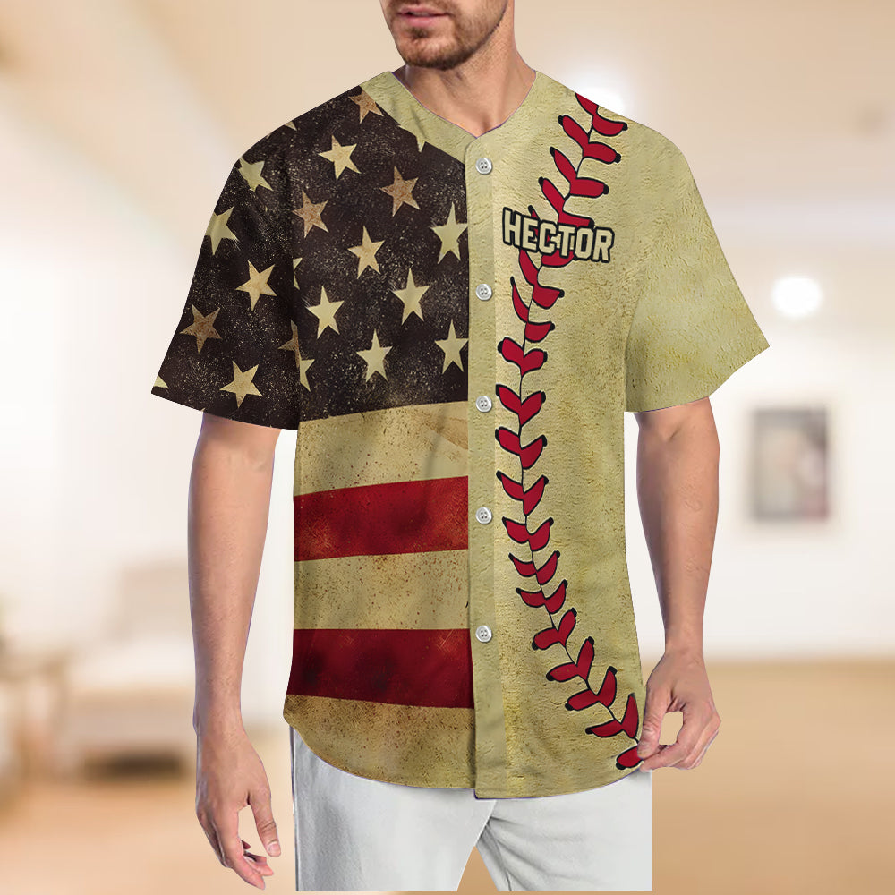 Baseballtrikot mit Retro-Flaggenmuster – Personalisiertes Baseballtrikot