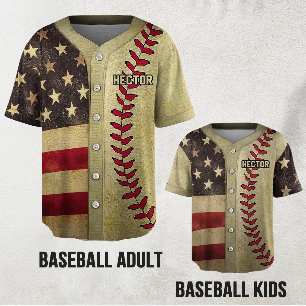 Baseballtrikot mit Retro-Flaggenmuster – Personalisiertes Baseballtrikot