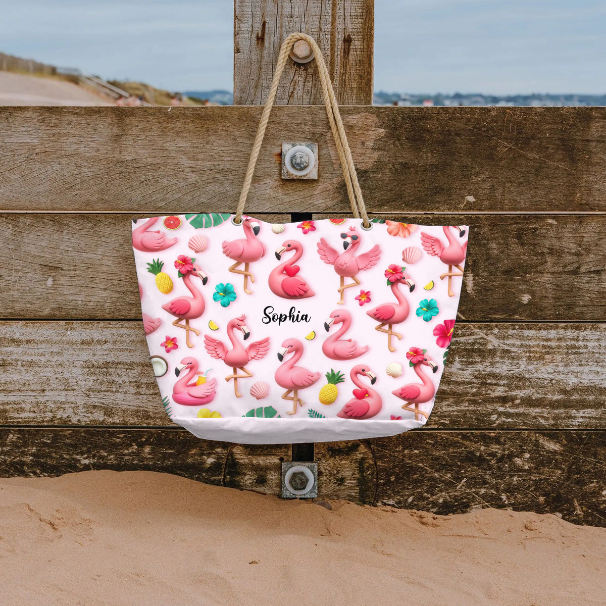 Flamingos lieben – Personalisierte Flamingo-Strandtasche