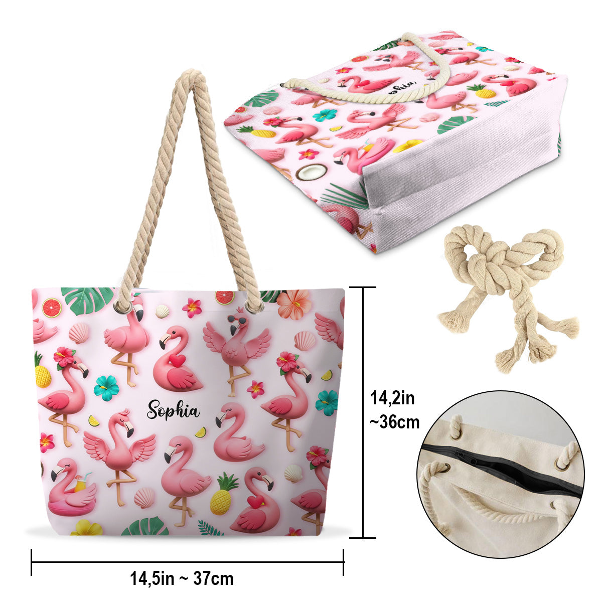 Flamingos lieben – Personalisierte Flamingo-Strandtasche